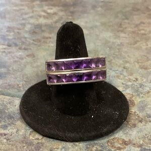 Unique Sterling Silver Amethyst Double-Row Ring with Moveable Setting